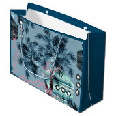 Palm Hawaiian Blue Monogram personalisiert Große Geschenktüte (Vorderseite Schrägansicht)