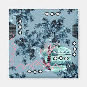 Palm Hawaiian Blue Monogram personalisiert Magnet