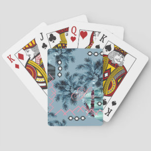 Palm Hawaiian Blue Monogram personalisiert Spielkarten