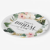 Palm Hibisken Tropisches Brautparty Pappteller (Schrägansicht)