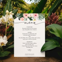 Palm Hibiskus Tropical Brautparty Menu Card