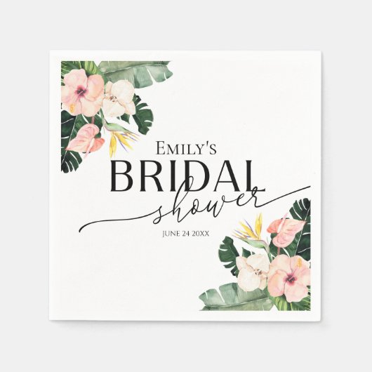 Palm Hibiskus Tropisches Brautparty Napkins Serviette (Vorderseite)