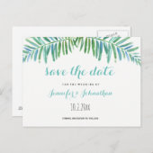 Palm-Hochzeit in Urlaubsort speichern Sie die Datu Ankündigungspostkarte (Vorne/Hinten)