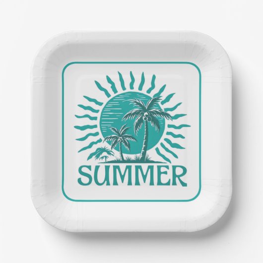 Palm Hug Summer Vibes Pappteller (Vorderseite)