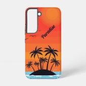 Palm Island under red sky with birds Samsung Galaxy Hülle (Rückseite)