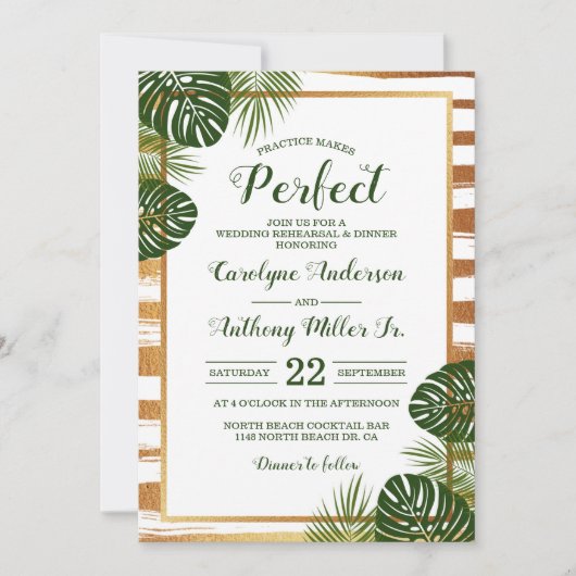 Palm Leaf Beach Hochzeit Probe Dinner Einladung (Vorderseite)