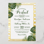 Palm Leaf Beach Hochzeit Probe Dinner Real Folieneinladung (Vorderseite)