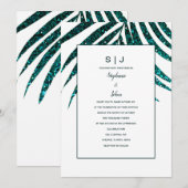 Palm Leaf Blue Green Glitzer Tropical Wedding Einladung (Vorne/Hinten)