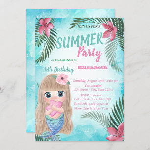 Palm Leaf, Blume, Baby Mermaid Geburtstagspartei Einladung