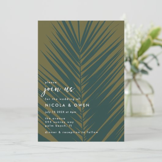 Palm Leaf | Einladung zur Hochzeit bei uns (Stehend Vorderseite)