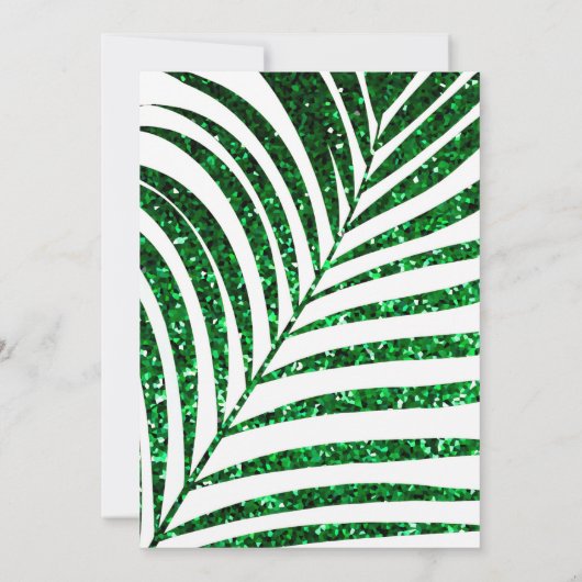Palm Leaf Emerald Green Glitzer Tropical Wedding Einladung (Rückseite)