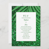 Palm Leaf Emerald Green Glitzer Tropical Wedding Einladung (Vorderseite)