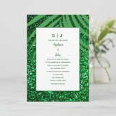 Palm Leaf Emerald Green Glitzer Tropical Wedding Einladung (Stehend Vorderseite)