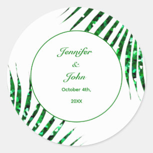 Palm Leaf Emerald Green Glitzer Tropical Wedding Runder Aufkleber