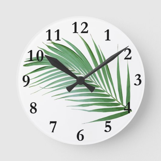 Palm Leaf Frond Botanical Design Clock Runde Wanduhr (Vorderseite)