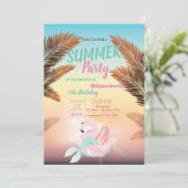 Palm Leaf, Geburtstagspartei von Mermaid Einladung (Stehend Vorderseite)