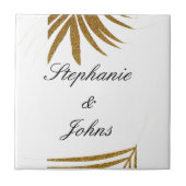 Palm Leaf Gold Glitzer Custom Couple Name Tropical Fliese (Vorderseite)