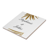 Palm Leaf Gold Glitzer Custom Couple Name Tropical Fliese (Seite)
