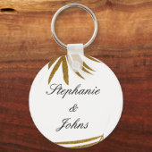 Palm Leaf Gold Glitzer Custom Couple Name Tropical Schlüsselanhänger (Vorderseite)