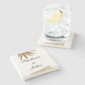 Palm Leaf Gold Glitzer Custom Couple Name Tropical Steinuntersetzer (Seitenansicht)