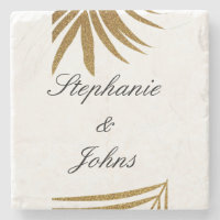 Palm Leaf Gold Glitzer Custom Couple Name Tropical