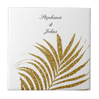 Palm Leaf Gold Glitzer Individuelle Name Hochzeits