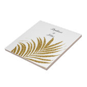 Palm Leaf Gold Glitzer Individuelle Name Hochzeits Fliese (Seite)