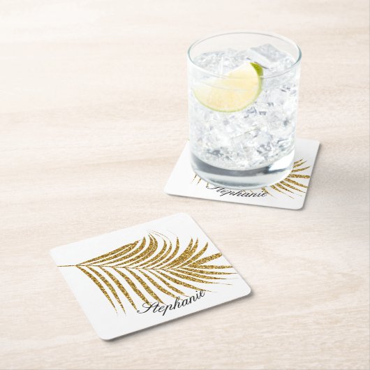 Palm Leaf Gold Glitzer Individuelle Name Niedlich Rechteckiger Pappuntersetzer (Vor Ort)