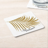 Palm Leaf Gold Glitzer Individuelle Name Niedlich Rechteckiger Pappuntersetzer (angewinkelt)