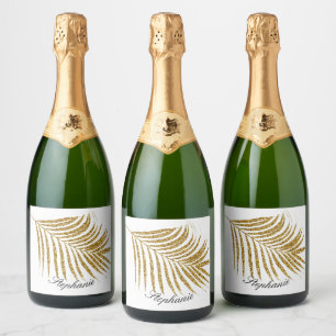 Palm Leaf Gold Glitzer Individuelle Name Niedlich Schaumweinetikett