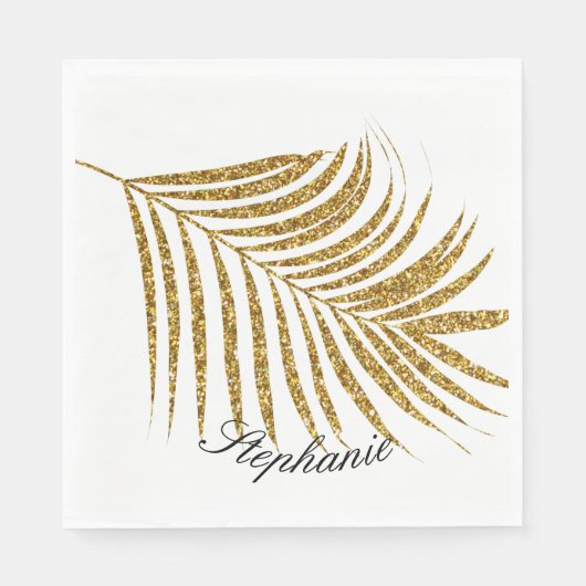 Palm Leaf Gold Glitzer Individuelle Name Niedlich  Serviette (Vorderseite)