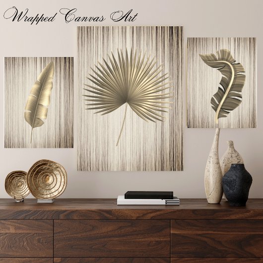 Palm Leaf Gold mit Bronze Hintergrund Leinwanddruck