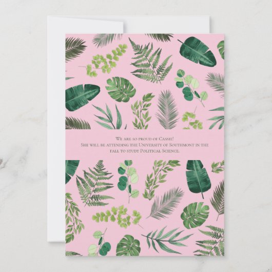 Palm Leaf Green Pink Pflanze Abschluss Ankündigung (Rückseite)