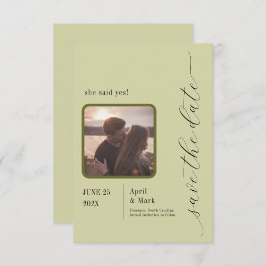 Palm Leaf Greenery Modern Save the Date (Vorne/Hinten)