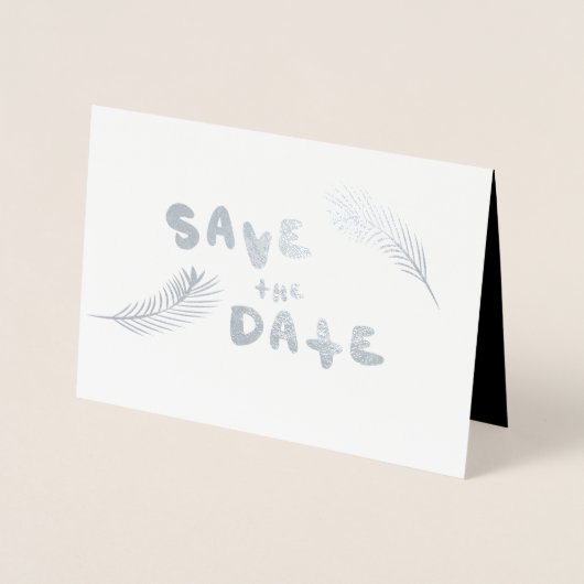 Palm Leaf Hand Gezeichnet Buchstaben Save the Date Folienkarte (Vorderseite)