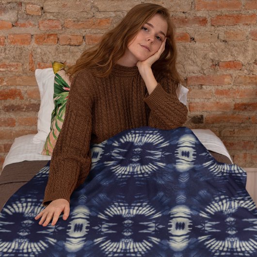 Palm Leaf in Delft Blue Fleecedecke