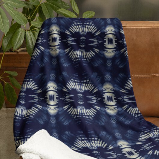 Palm Leaf in Delft Blue Fleecedecke