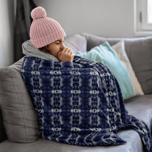 Palm Leaf in Delft Blue Fleecedecke