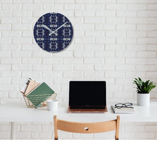 Palm Leaf in Delft Blue Runde Wanduhr