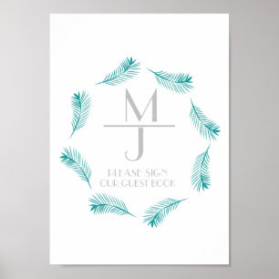 Palm Leaf Logo Tropical Wedding Guest Book Sign Poster