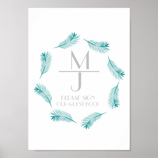 Palm Leaf Logo Tropical Wedding Guest Book Sign Poster (Vorne)