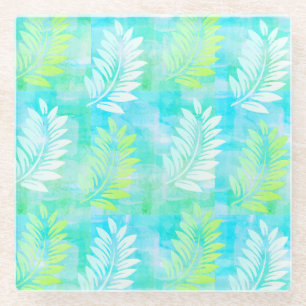 Palm Leaf Muster auf Caribbean Blue Tropical Glasuntersetzer