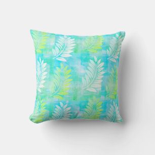 Palm Leaf Muster auf Caribbean Blue Tropical Kissen