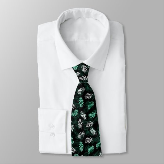 Palm Leaf Muster Dark Green Neck Tie Krawatte (Gebunden)
