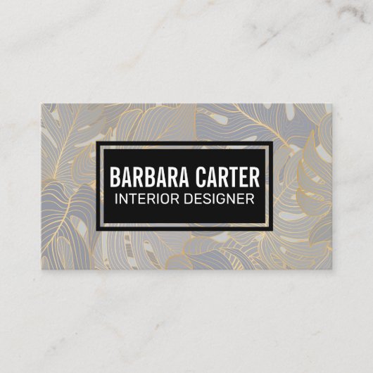 Palm Leaf Nahtloses Muster | Gold Leaf Lines Visitenkarte (Vorderseite)