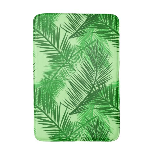 Palm Leaf Print, Emerald und Light Lime Green Badematte (Vorderseite Vertikal)