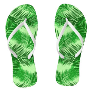 Palm Leaf Print, Emerald und Light Lime Green Badesandalen