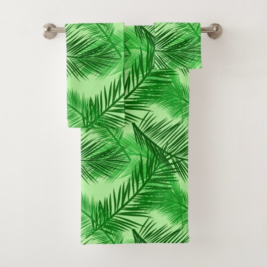 Palm Leaf Print, Emerald und Light Lime Green Badhandtuch Set (Insitu)