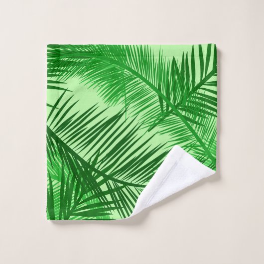 Palm Leaf Print, Emerald und Light Lime Green Badhandtuch Set (Waschlappen)
