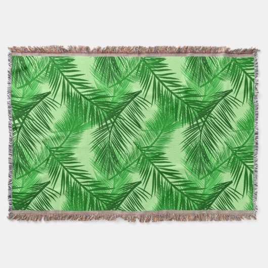 Palm Leaf Print, Emerald und Light Lime Green Decke (Vorderseite)